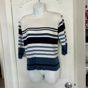 Cream with Blue Stripes Sweater Top Large EUC